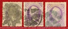 US 1870-71, #153,  24c Purple, x3 Used, Interesting Cancels, SCV $675