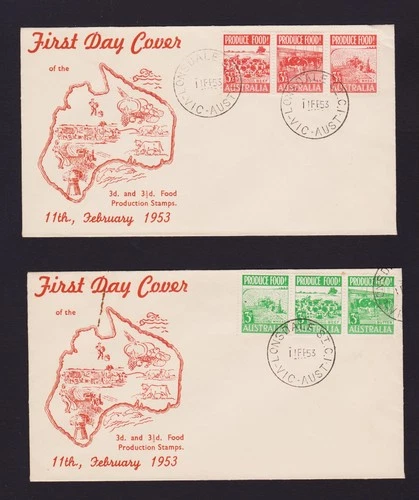 AUSTRALIA PAIR OF 1953 FDC PRODUCE FOOD UNADDRESSED