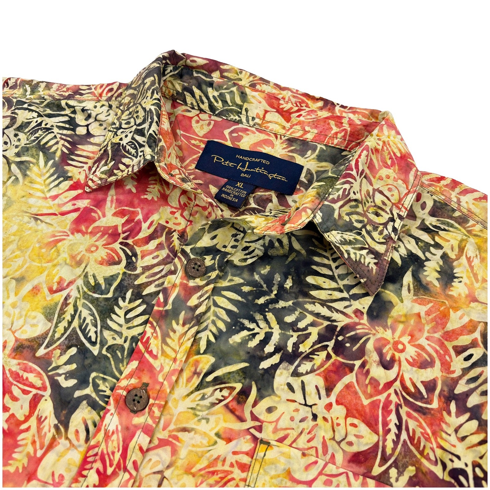 Pete Huntington Hawaiian Shirt Men XL Batik Long Sleeve Button Up Tropical Beach