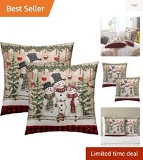 Winter Snowman Throw Pillow Covers 18x18 Inch Set of 2 Red Buffalo Plaid Cush...