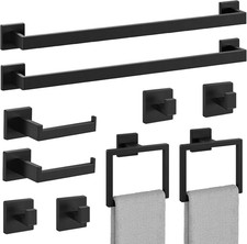 10-Pieces Matte Black Bathroom Accessories, 24 Inch Bathroom Hardware Set