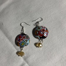 Woman’s Vintage Craft Sterling Silver Merino Venetian Glass Earrings 2 Inches