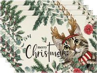 Holly Blumen Eukalyptus Katze Weihnachten Platzsets 4Er Set, 30X45Cm Urlaub Bank