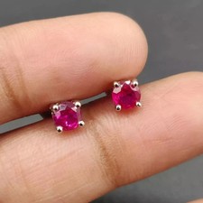 1Ct Round Cut Lab Created Pink Ruby Prong Stud Earrings 14K White Gold Plated
