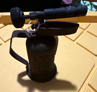Vintage Metal Blowtorch Soldering Torch w/ Pump Handle, Adjustable Nozzle