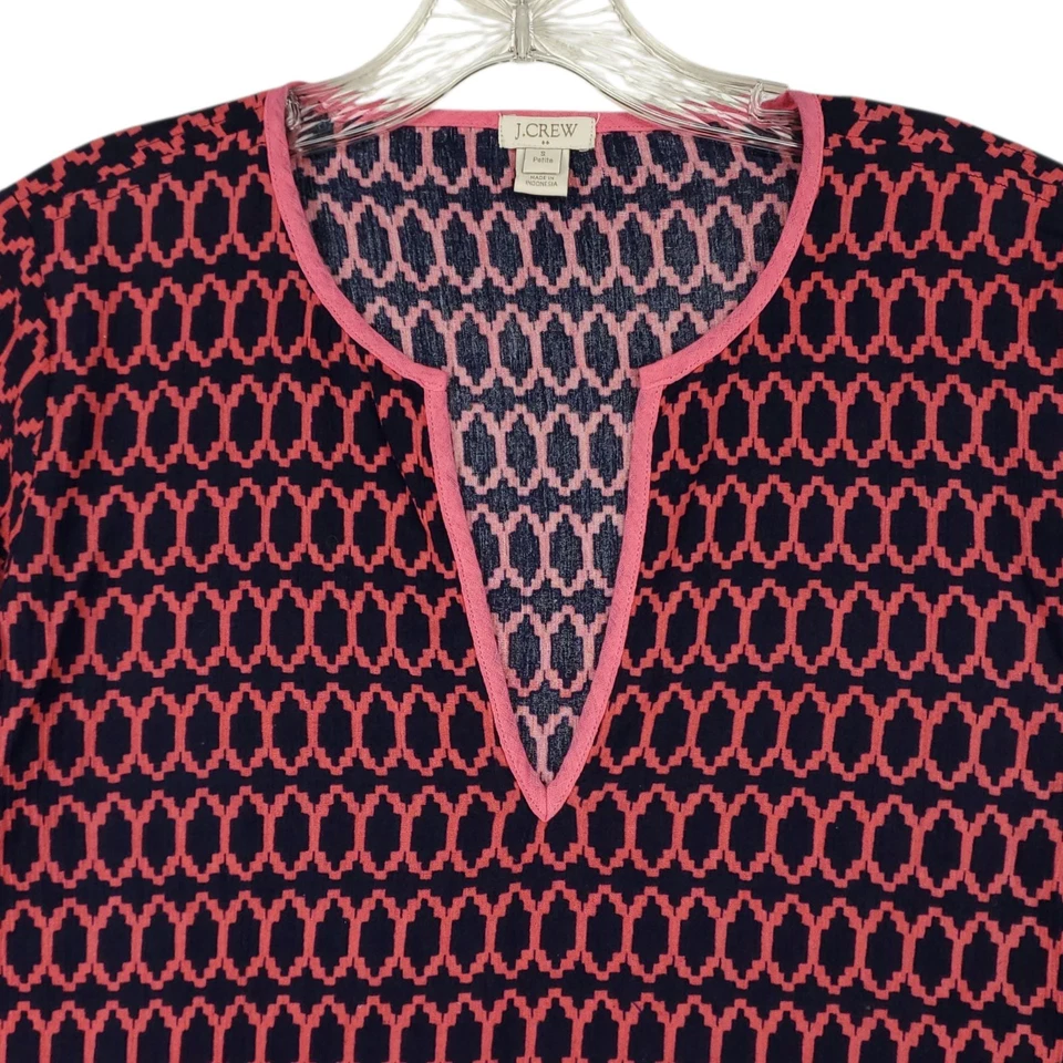 Top túnica J Crew para mujer S pequeño pulóver manga 3/4 cuello en V geométrico informal  Foto 2 de 4