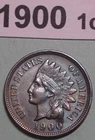 1900 INDIAN HEAD US COPPER ONE CENT COIN RATES: AU DIAMONDS ON RIBBON TONED