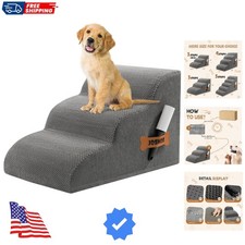 Dog Stairs Ramp for Beds Couches, 15.7  H 33D Extra Wide Pet Steps with Durab...