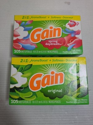Lot 2: Gain Dryer Sheets,Original & Spring Daydream, 105 Each, 210 Total Sheets