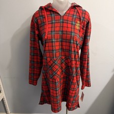 NWT Lauren Ralph Lauren Womens Red Plaid Flannel Hooded Nightgown Size M