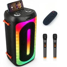 Karaoke Machine with 2 Wireless Microphones,160W Peak Portable Bluetooth Spea...