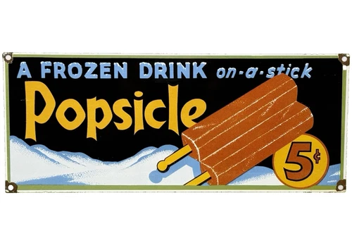 VINTAGE FROZEN POPSICLE PORCELAIN SIGN GAS STATION MOTOR OIL FROZEN ICE CREAM