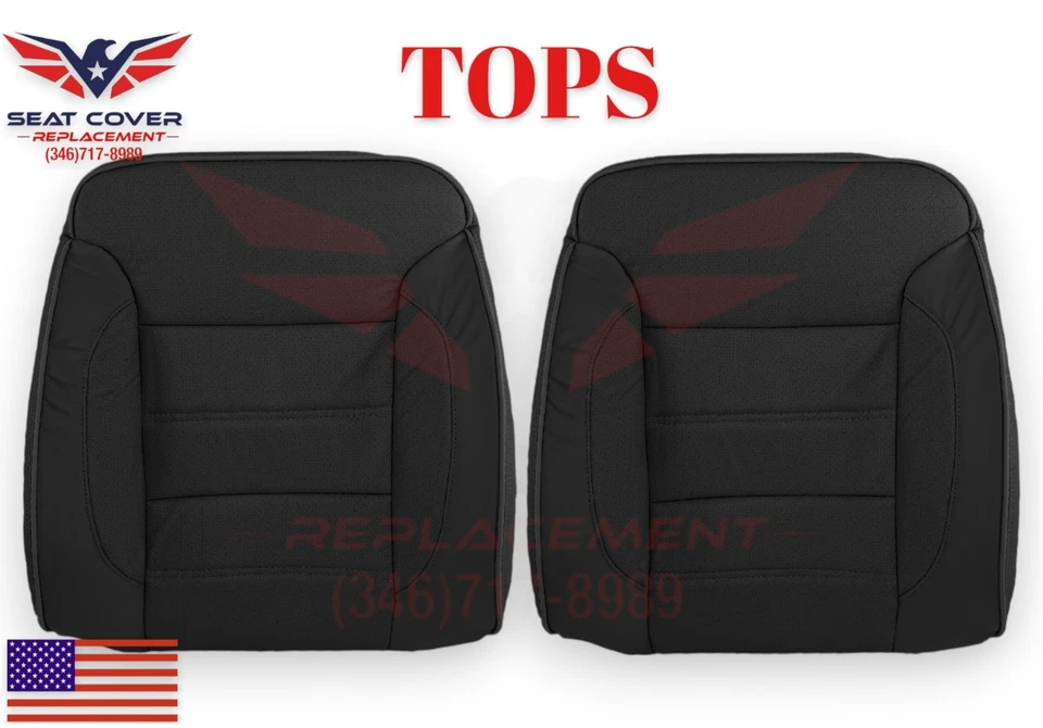 2014 - 2019 GMC Sierra 3500HD Denali 黑色穿孔皮革前座套 — 第 3/4 张图片