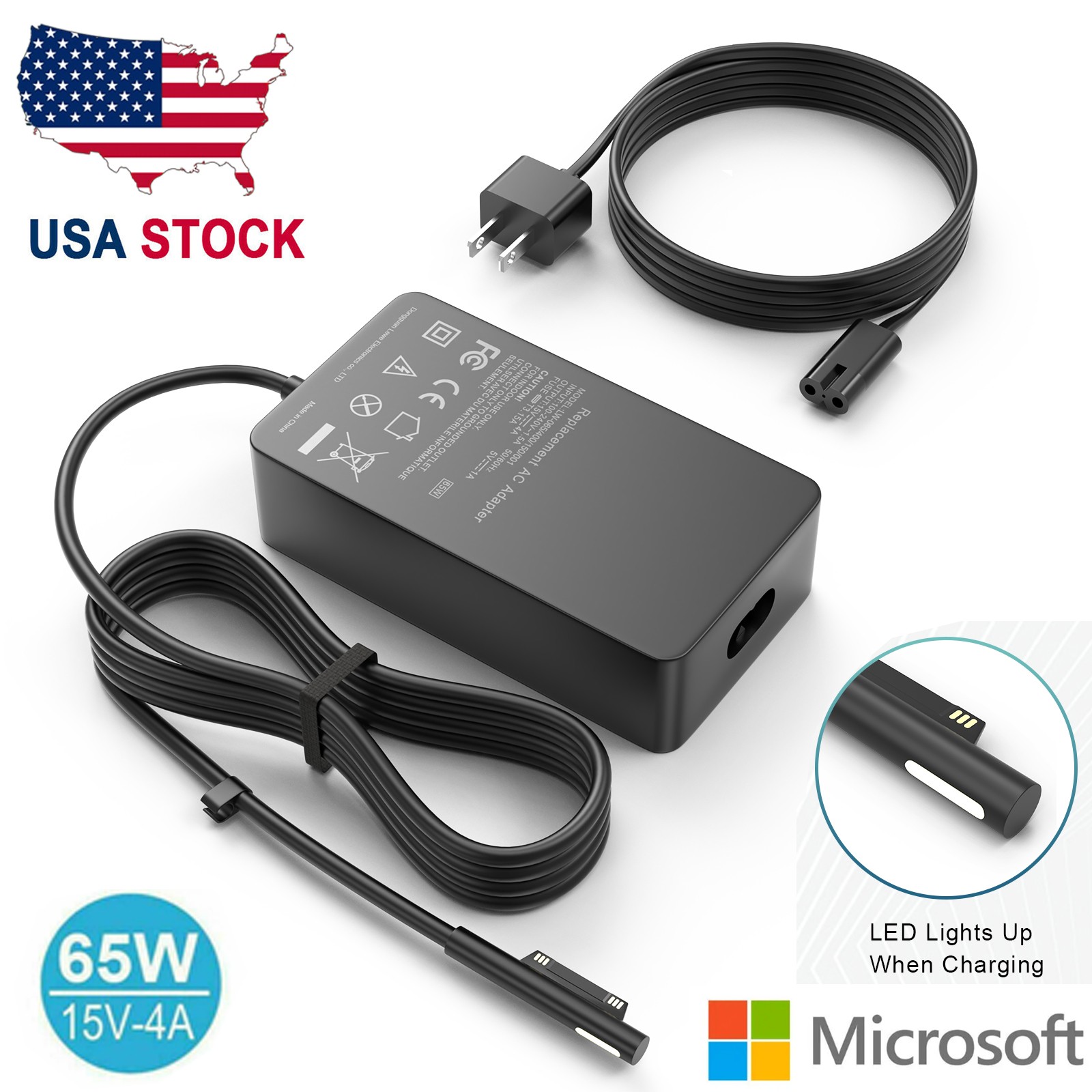 65W Adapter Charger For Microsoft Surface Pro 3/4/5/6/7/8/9/X Laptop 1/2/3 1706