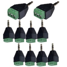 10 Pack 3.5mm TRS Male Screw Terminal Audio Plug Solderless 3-Pole Green