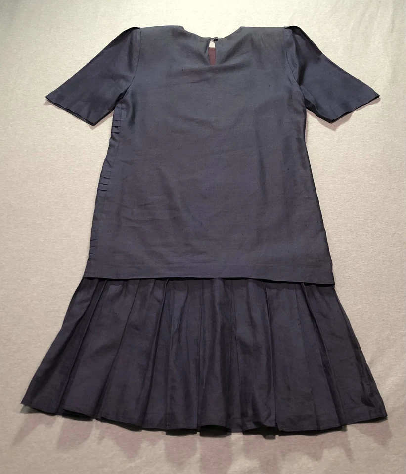 Vestido Bichon by Cynthia Howie Para Mujer 12 Años 80 Volantes Minimalista Retro Preppy Azul Foto 4 de 4