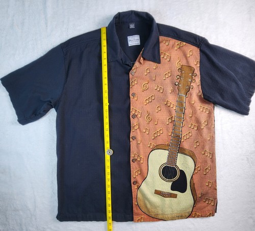 David Carey Shirt Mens 2XL Black Guitar Music Notes Camp Button Up Short Sleeve - Picture 2 of 14