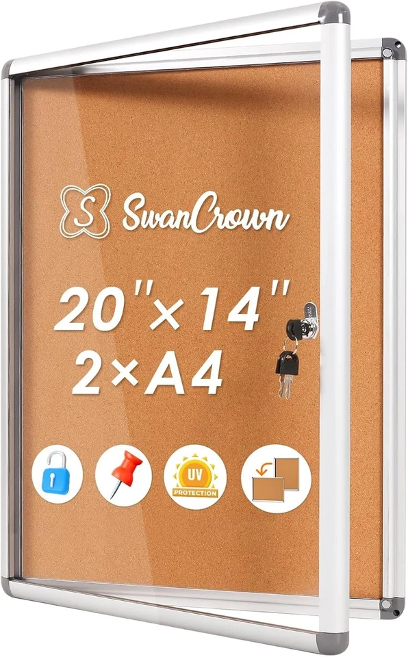 Compact 20"x14" Lockable Display Case with Self-Healing Cork - Aluminum Frame - Image 3 of 4