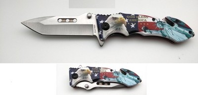 Patriotic USA Eagle Folding Pocket Knife 8.5'' God Bless America American Flag 