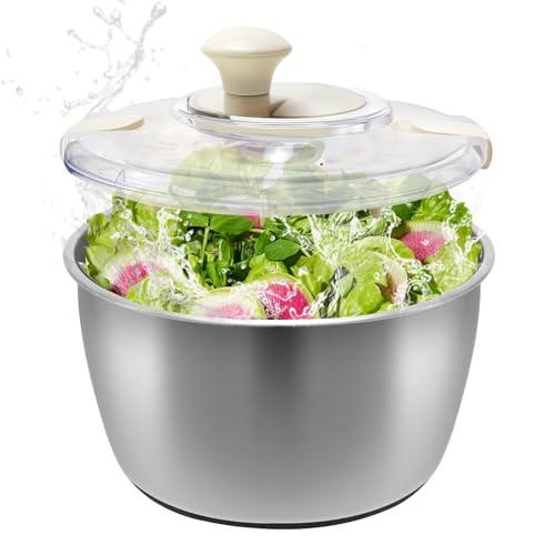 Stainless Steel Salad Spinner - Lettuce Spinner With Lid, Basin, Drain Frame And - Picture 8 of 12