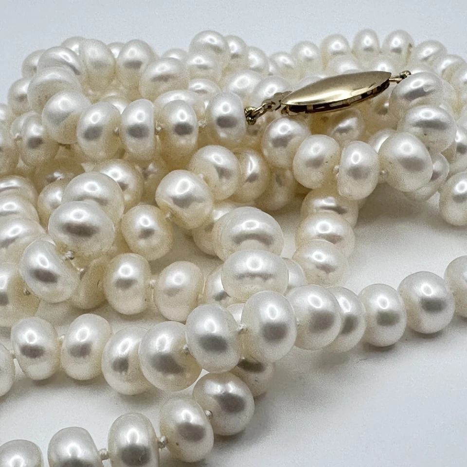 Moeda 7mm pérola 38” fio ouro amarelo 14k Grassmann-Blake fecho colar atado - Imagem 4 de 4