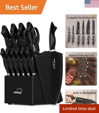 5-Piece Elegant Black Kitchen Knife Set with Built-In Sharpener, Dishwasher Safe
