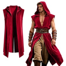 Medieval Hooded Surcoat for Men - Renaissance Sleeveless Cloak Costume for Hallo