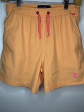 Psycho Bunny Boys Solid Orange/Pink Swim Shorts 14-16 Drawstring Lined Pocket