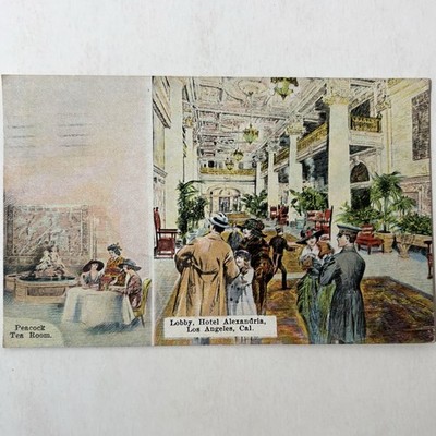 Los Angeles CA California Hotel Alexandria Lobby Tea Room Vintage 1920s Postcard