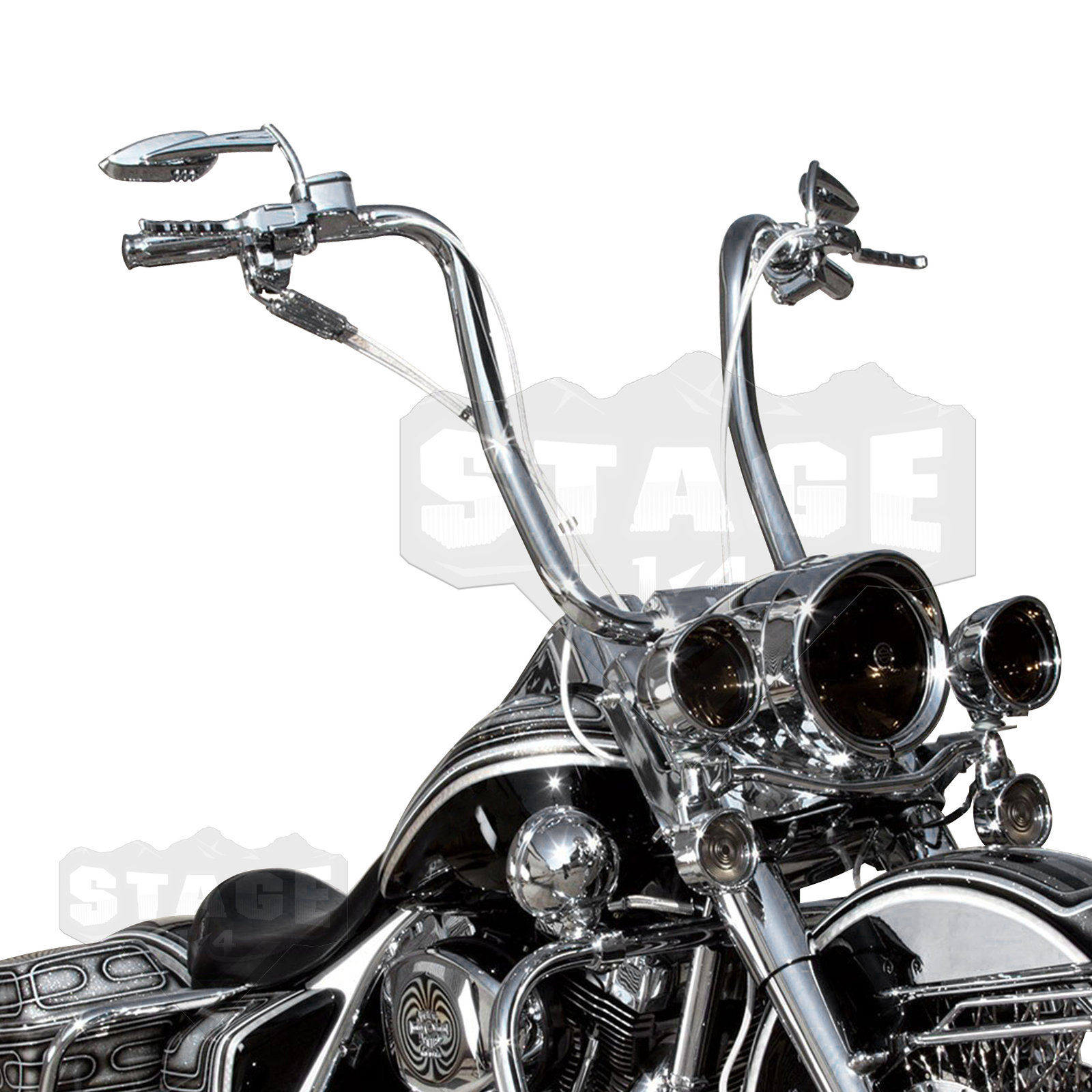 14 Inch Pre-wired Harley Handlebars For Touring Softail Dyna 14\, image size:1600x1600