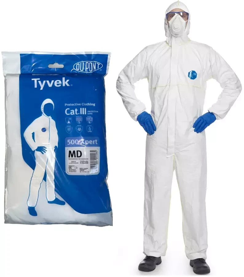 DuPont Tyvek 500 Xpert Hooded Protective Disposable Coverall Size