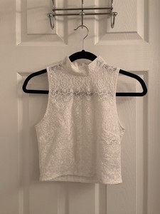 White Lace Turtleneck Crop Top | eBay