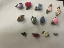 144 pcs Mini / large Satin Rose Ribbon Flower green leaf DIY Wedding Bow Craft