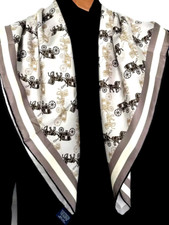 35"x35"Brown Carriage Print Pure Mulberry Twill Silk 14momme Scarf 88x88cm 4-83