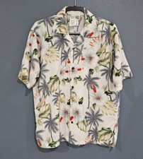MAKANI Hawaiin White Floral Microfiber Button Down Short Sleeve Shirt M