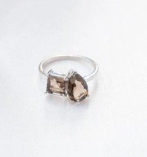 Smoky 2 Pcs. Pear Princess Cut Natural Gemstone Ring In 925 Sterling Silver