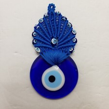 Evil Eye Glass Wall Hanging Ornament Handmade Macrame Blue Eye Beads Ornament