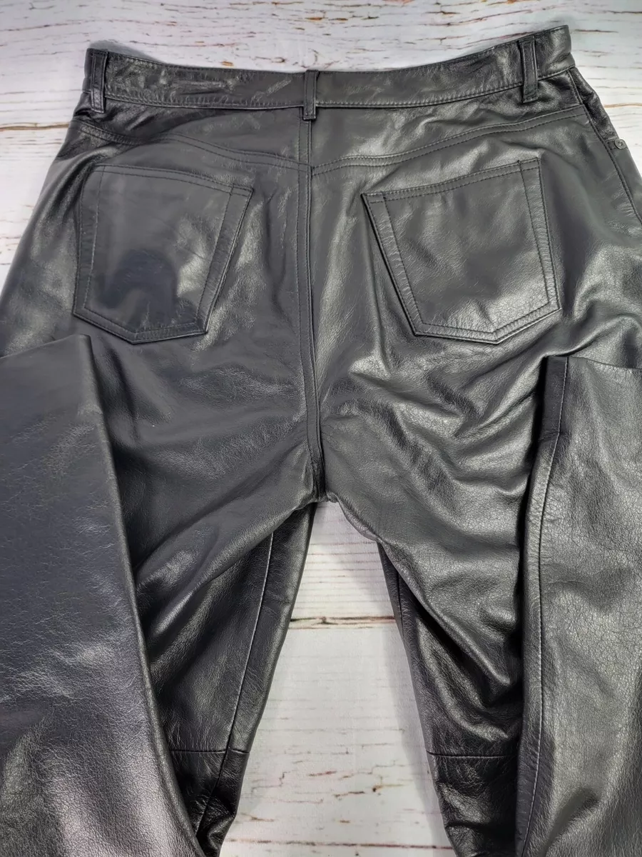 Women's Jones New York Sport 100% Black Leather Pants Size 12P Back Pockets