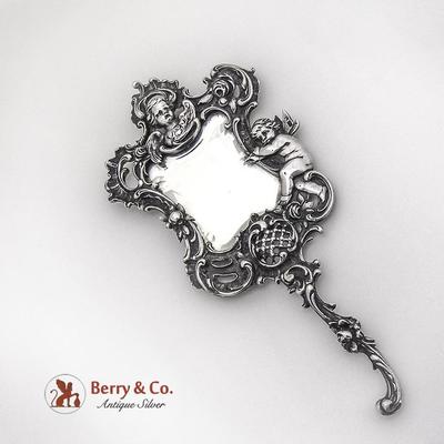 Vintage sterling silver cherub hand mirror Vintage Hand Mirror With Cherub, Cherub Hand Mirror, Gold  main image 2