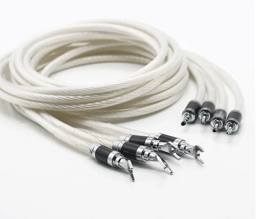 Pair Hi-Fi 5N OCC Silver Speaker Cable Banana/Spade Plug Audiophile Grade Teflon - Picture 1 of 6