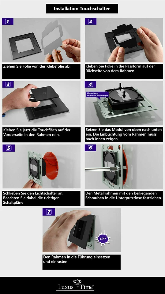 Glas Touch Dimmer Schalter Sensor LED Wand-Lichtschalter dimmbar UP Luxus-Time - Bild 4 von 4