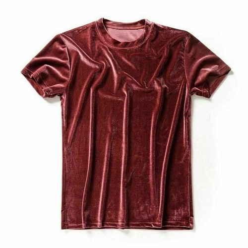 Herren Damen Samt Kurzarm T-Shirt Rundhals Velour Oberteil Tee Shirt Retro Basic - Bild 18 von 22