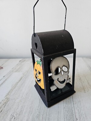 Metal tea light Halloween lantern ghost skeleton votive decor pumpkin