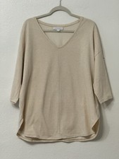 Pure jill Organic Cotton Beige Stretch Knit V-neck Top Size XL Neutral