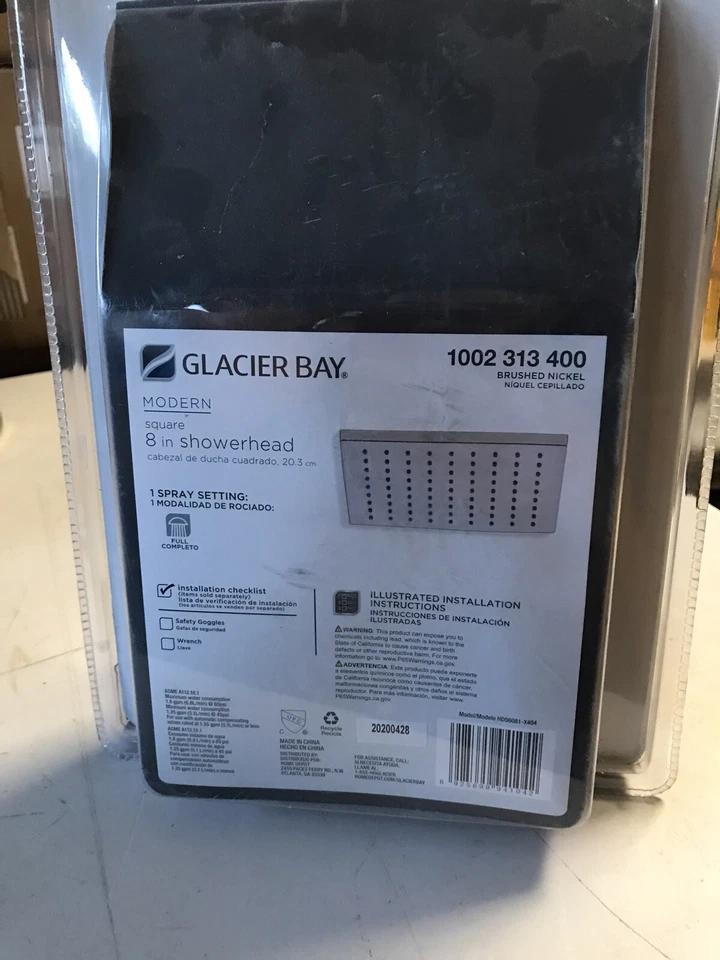 Glacier Bay 8" MODERNO CABEZAL DE DUCHA CUADRADO CROMADO #1001811563 Foto 3 de 3