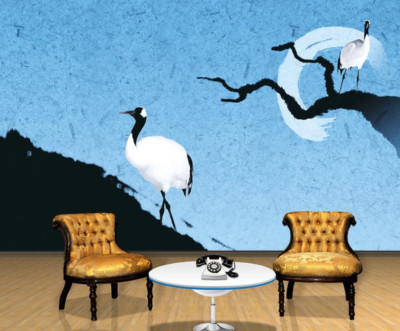 3D White Crane ZHU2427 Wallpaper Wall Mural Print Removable Self-adhesive Amy