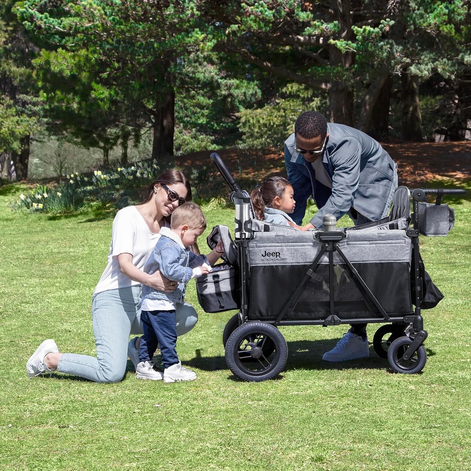 4 Seater Stroller Wagon Premium Quad Stroller Wagon for 4 Kids with Convertible