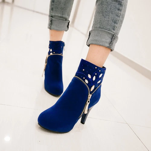 Damas Estrás Botines Tacón Alto Botas Cortas Cremallera Punta Redonda Zapatos de Fiesta - Imagen 10 de 15