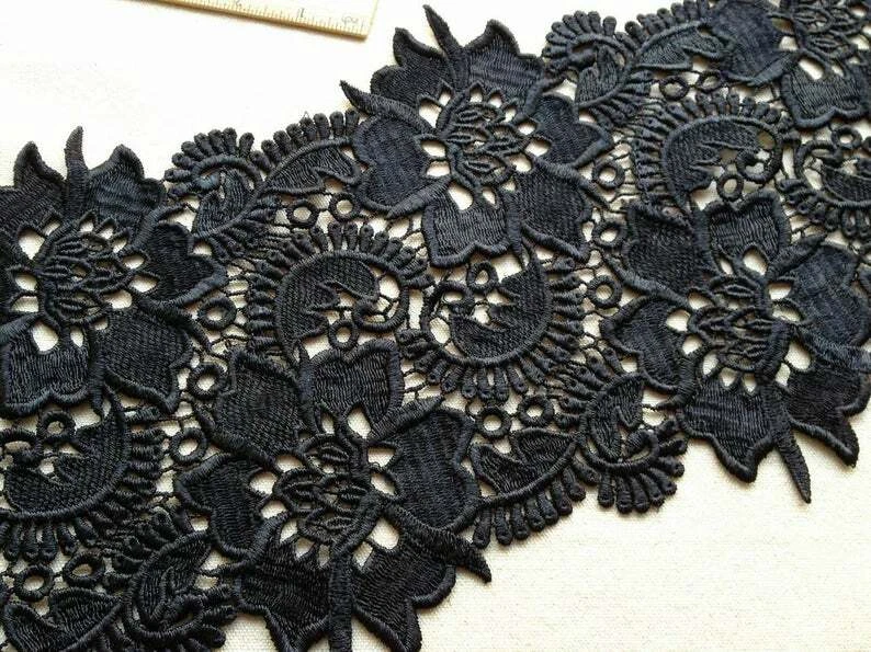 7,9" de ancho negro Venecia encaje guipur encaje boda tela ribete suministros nupciales Foto 2 de 4