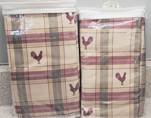 NEW 3 Pc Kitchen Cafe Curtain 2 Tier Panels w/Matching Valance Roosters 1990s - Picture 3 of 5